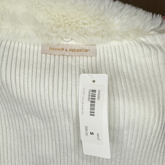 NWT Pookie & Sebastian Cropped White Knit Cardigan with Faux Fur - Picture 3 of 8